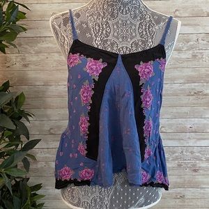 Free People Blue Black Floral Tank Small
